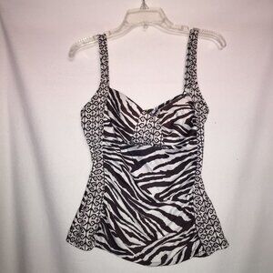Antonio Melani Zebra Print Tankini Top Padded Bust Adjustable Straps Size M